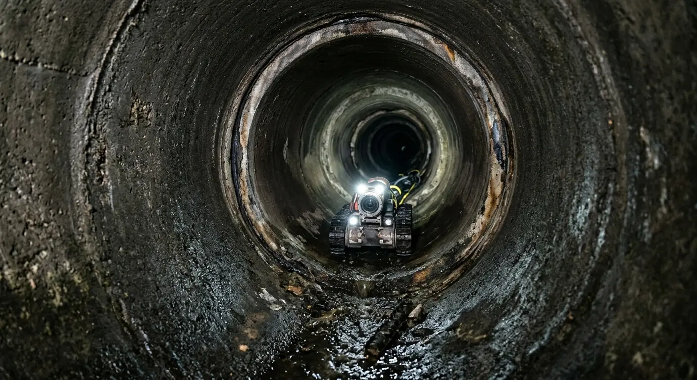 Robotic sewer camera inspecting pipe interior for Sewer Line Cleaning in Dale City
